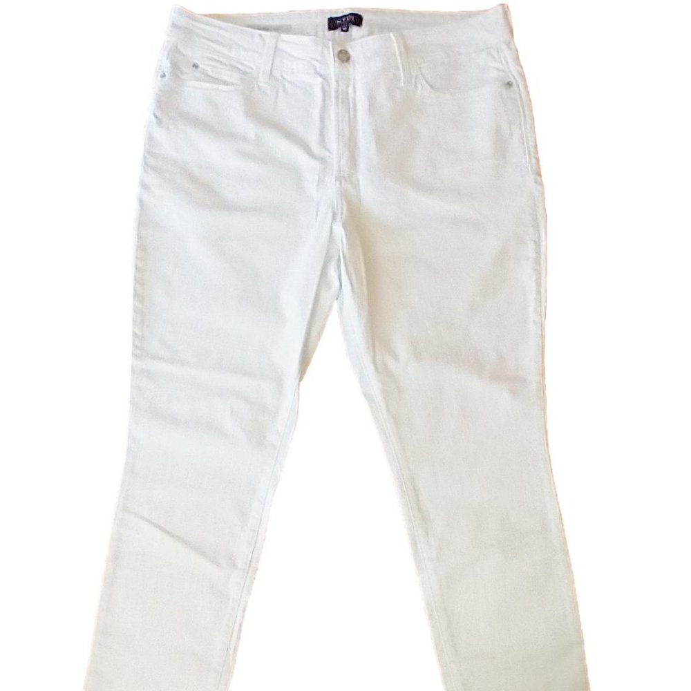NYDJ Women's White Stretch Jeans Size 14 Alina Lift X Tuck Technology Fringe Hem - Picture 1 of 12